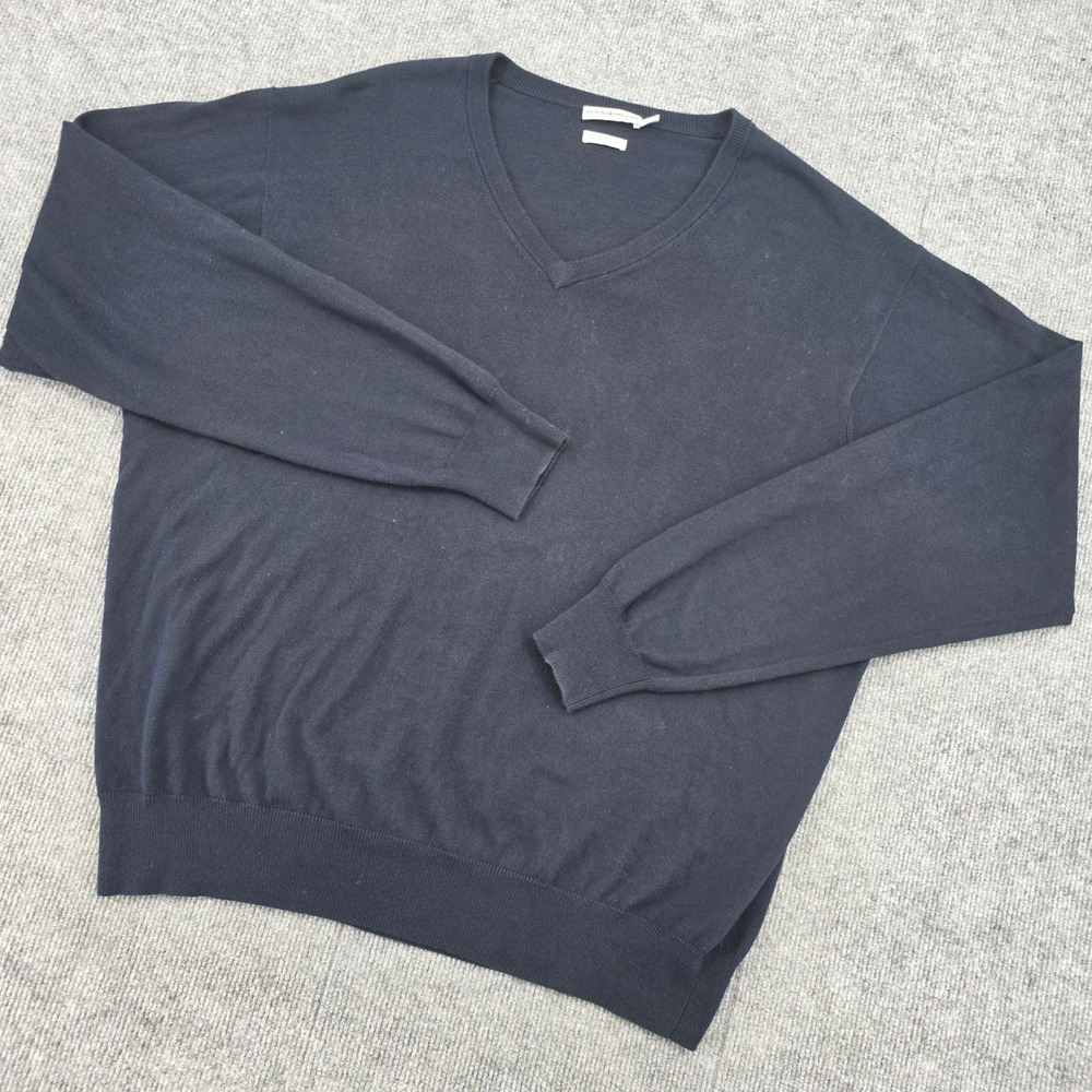 Peter Millar Mens XL Navy Blue Cotton Cashmere V-Neck Sweater RN 100308